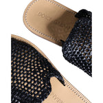 Dolce & Gabbana Black Monochrome Braided Raffia Slides Shoes MV6103-42