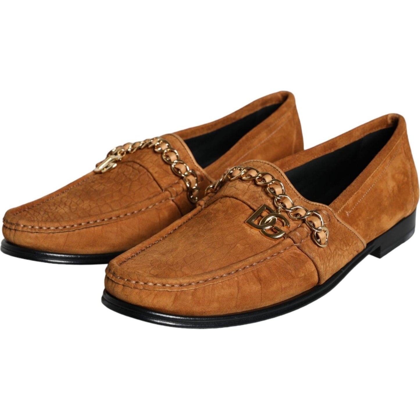Dolce & Gabbana Brown Velvet Leather Logo Mocassin Slip On Shoes Dolce & Gabbana Sienna