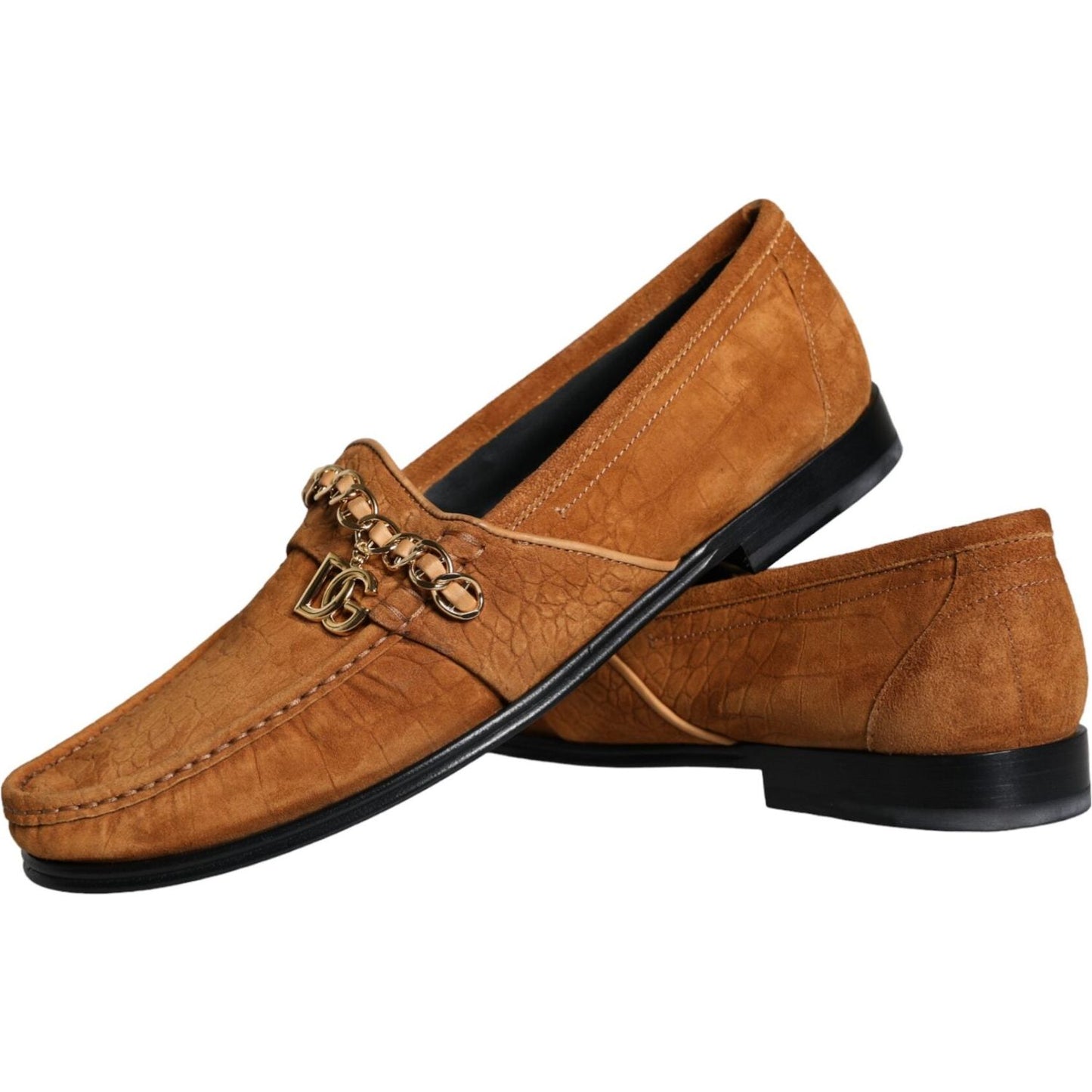 Dolce & Gabbana Brown Velvet Leather Logo Mocassin Slip On Shoes Dolce & Gabbana Sienna