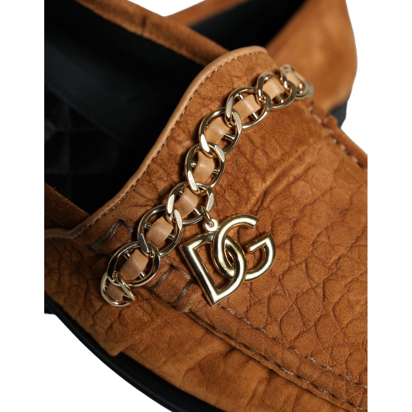 Dolce & Gabbana Brown Velvet Leather Logo Mocassin Slip On Shoes Dolce & Gabbana Saddle Brown