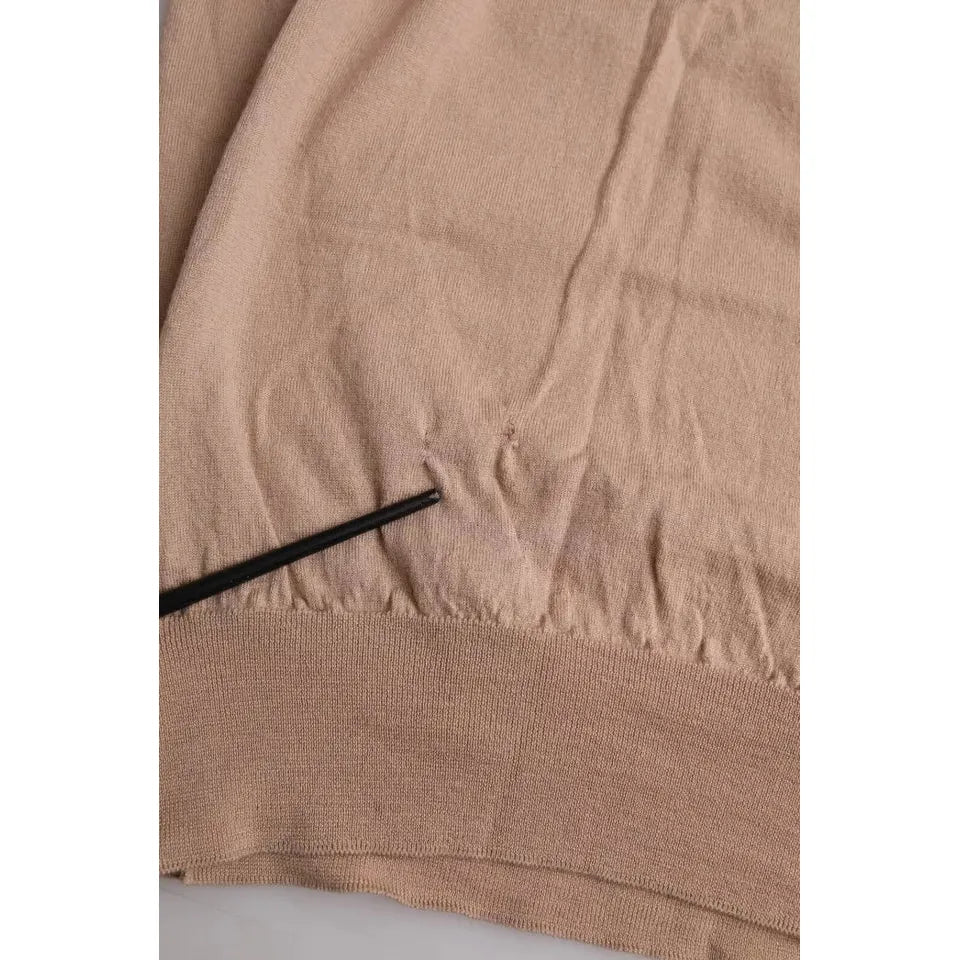 Dolce & Gabbana Brown Wool Black Lace 3/4 Sleeve Blouse Top Dolce & Gabbana Rosy Brown