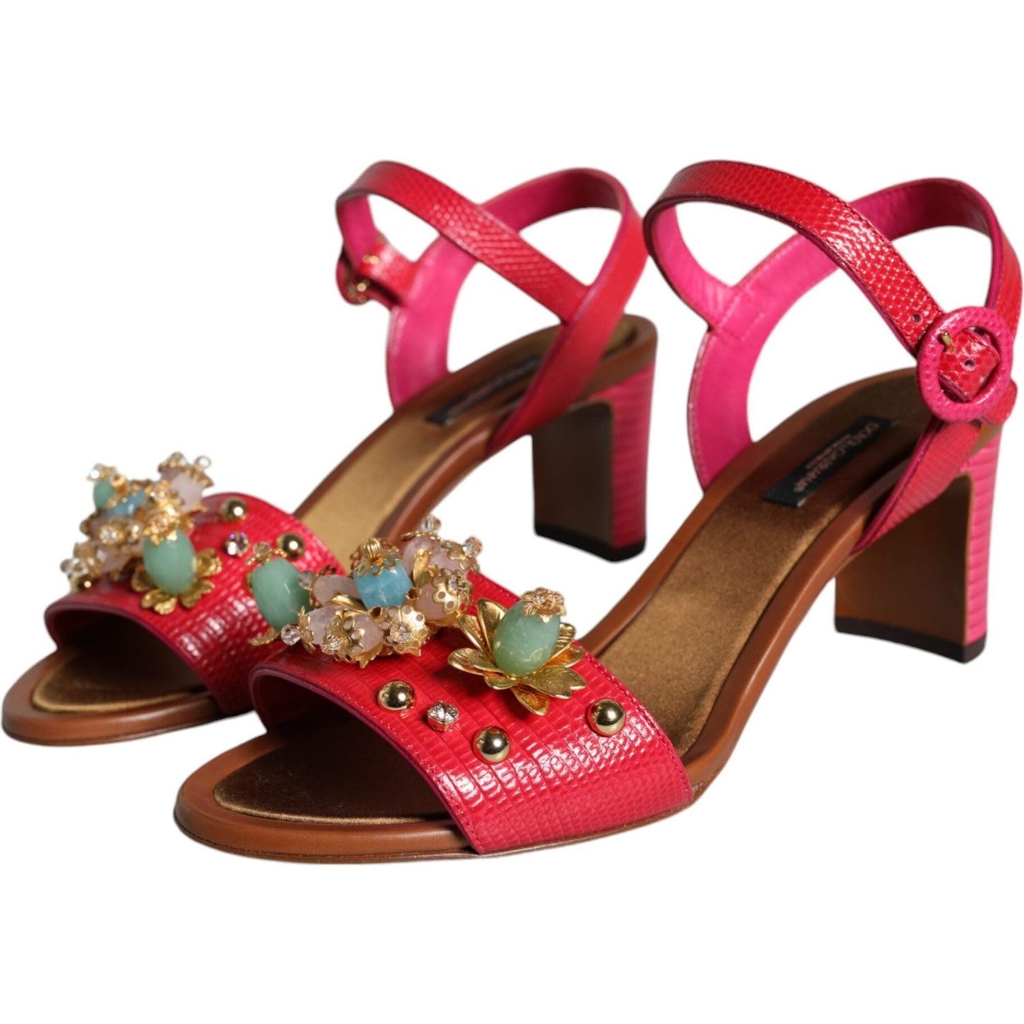 Dolce & Gabbana Fuchsia Leather Embellished Keira Sandals Shoes LA11426-36