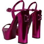 Dolce & Gabbana Fuchsia Leather Platform Logo Keira Sandals Shoes LA11488-39