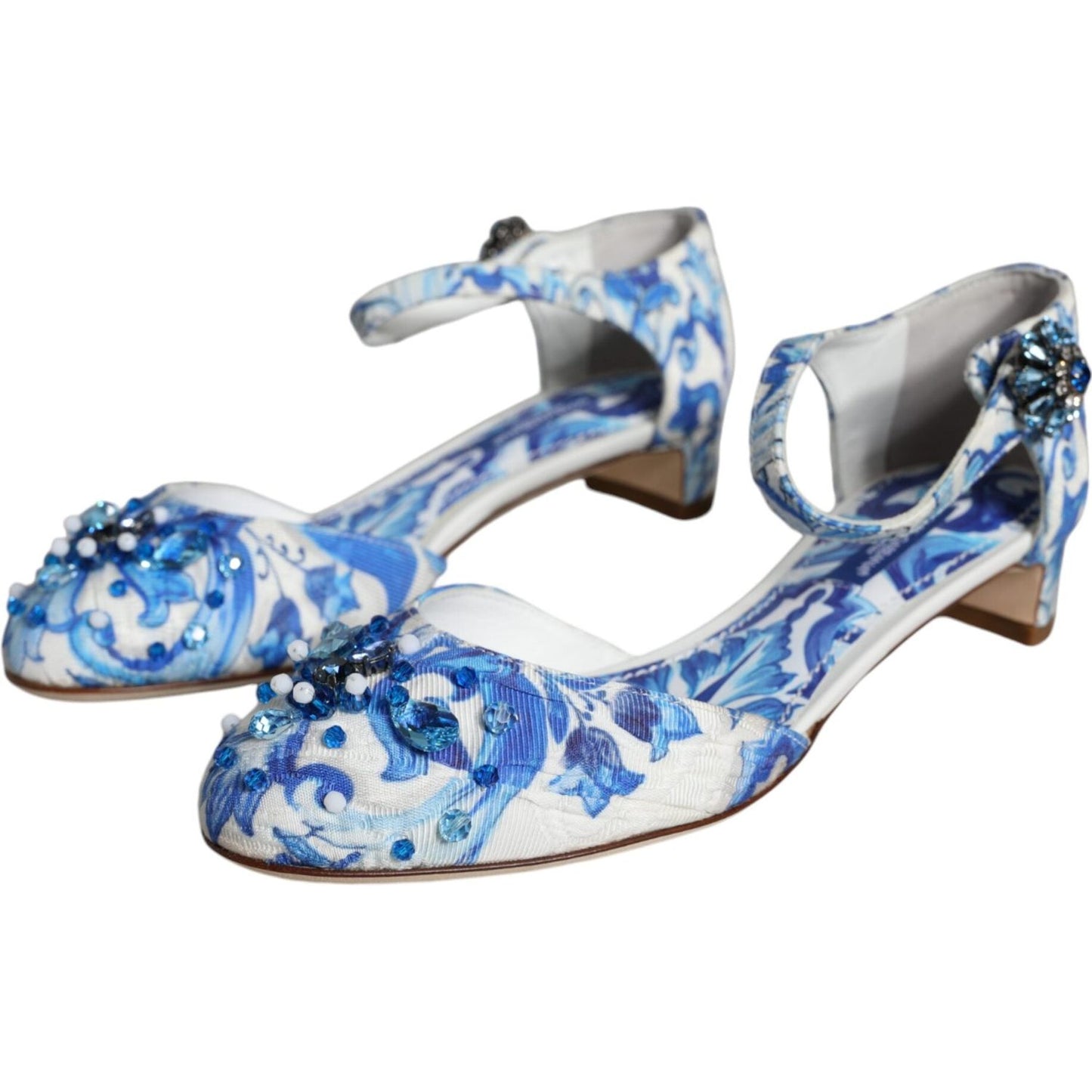 Dolce & Gabbana White Blue Majolica Print Ankle Strap Sandals Shoes Dolce & Gabbana Gray
