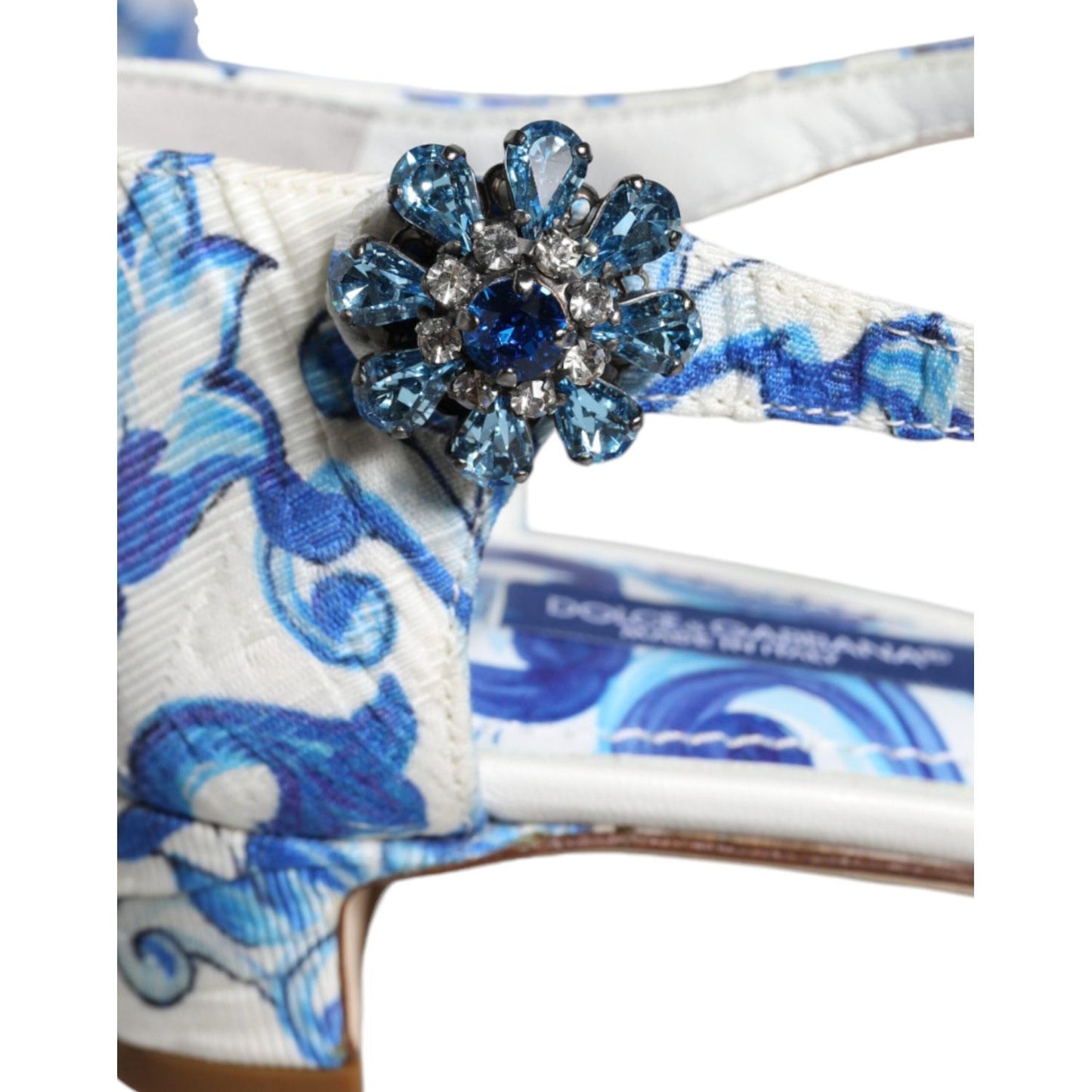 Dolce & Gabbana White Blue Majolica Print Ankle Strap Sandals Shoes Dolce & Gabbana Light Gray