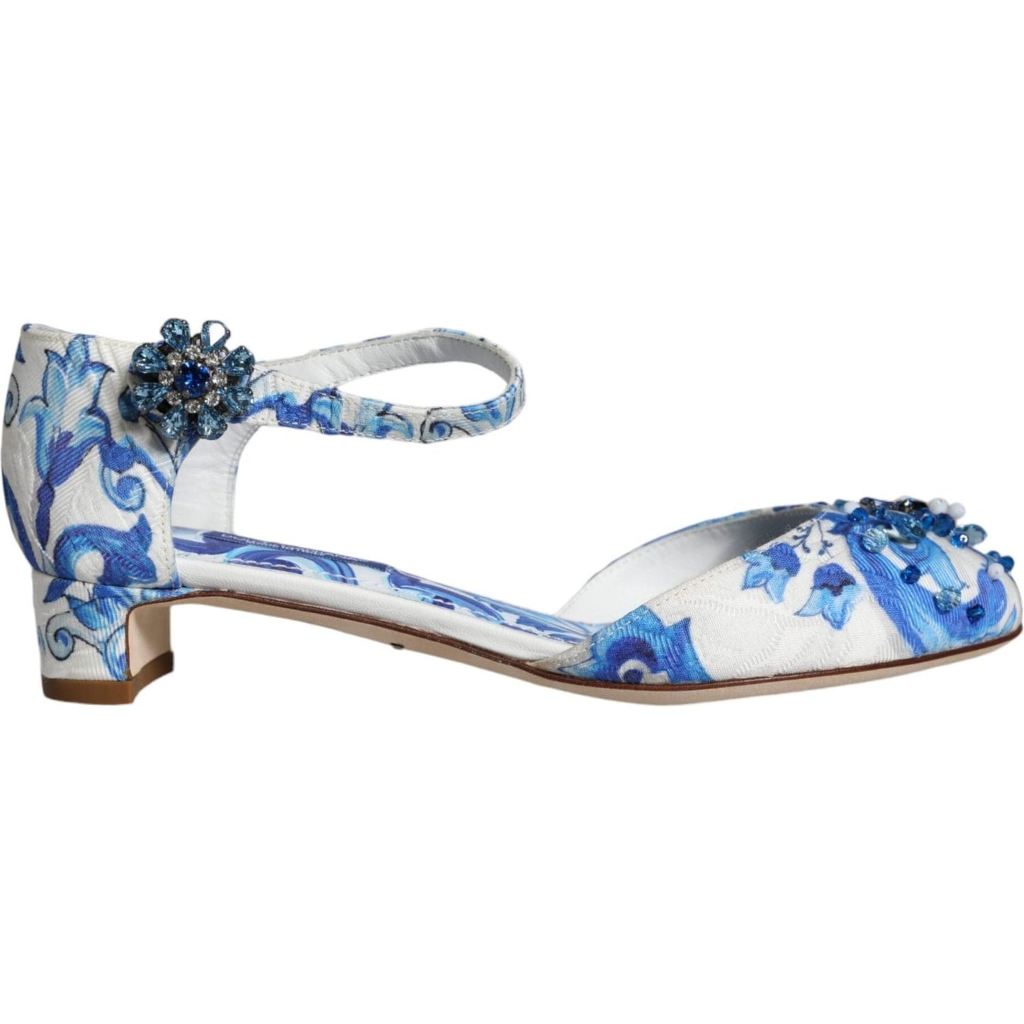 Dolce & Gabbana White Blue Majolica Print Ankle Strap Sandals Shoes Dolce & Gabbana Gray