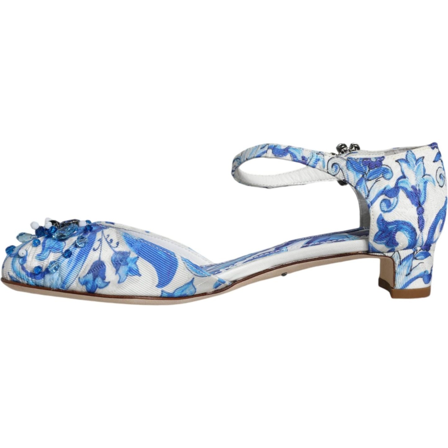 Dolce & Gabbana White Blue Majolica Print Ankle Strap Sandals Shoes Dolce & Gabbana Light Gray