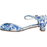 Dolce & Gabbana White Blue Majolica Print Ankle Strap Sandals Shoes LA11626-35
