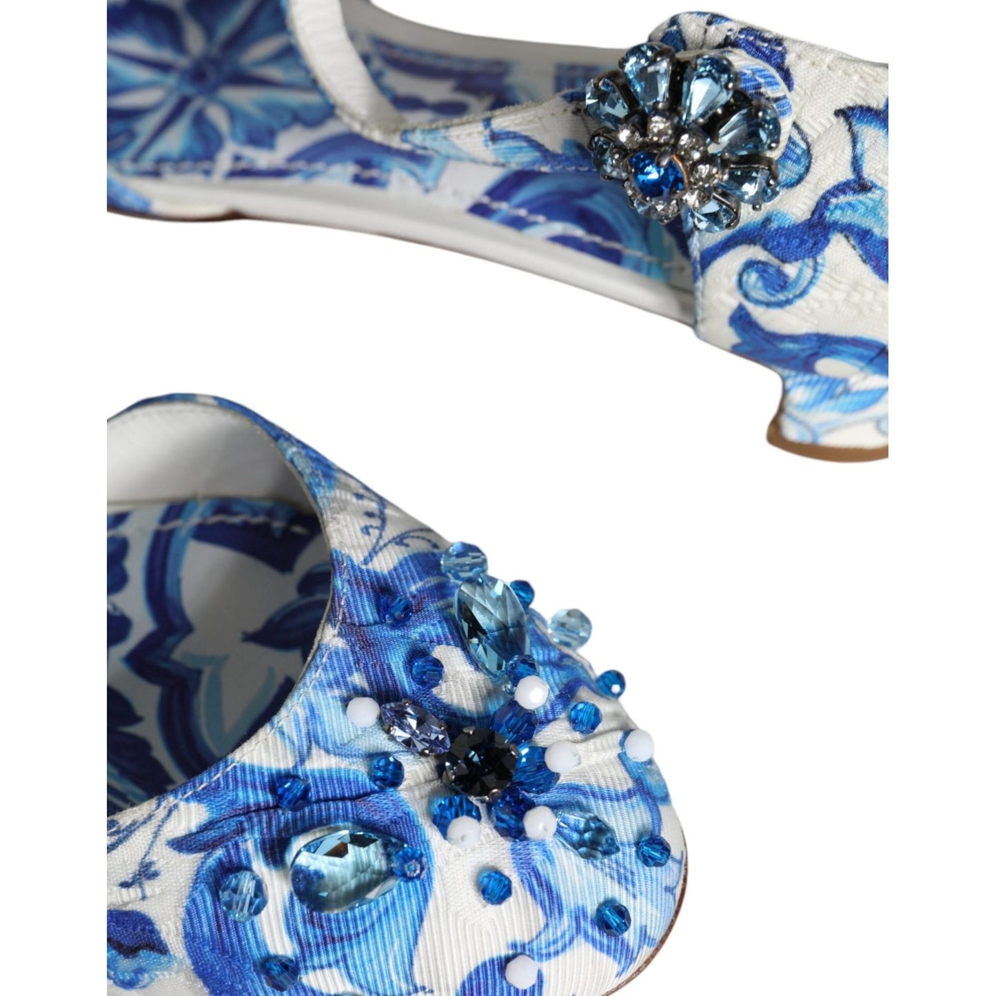Dolce & Gabbana White Blue Majolica Print Ankle Strap Sandals Shoes Dolce & Gabbana Dim Gray