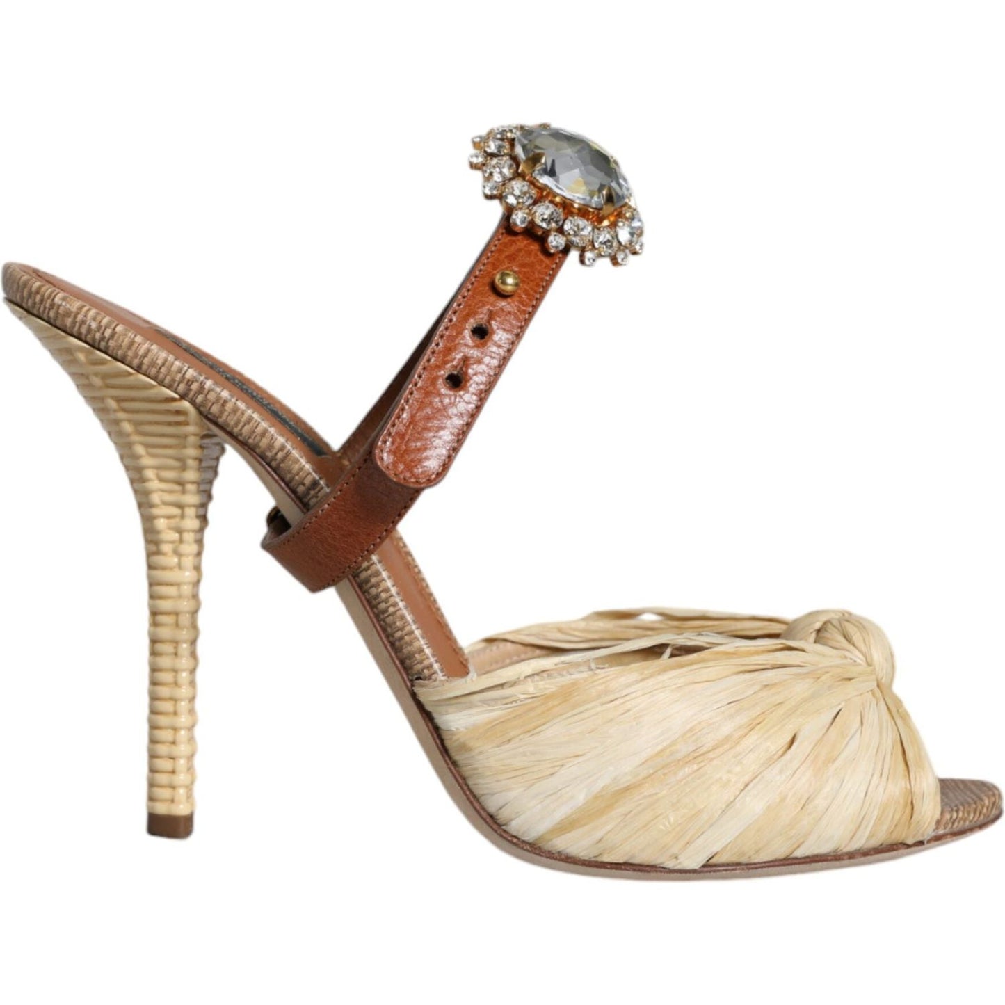 Dolce & Gabbana Multicolor Crystal Slides Heel Sandals Shoes Dolce & Gabbana Tan