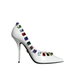 Dolce & Gabbana White Crystals Leather High Heels Pumps Shoes