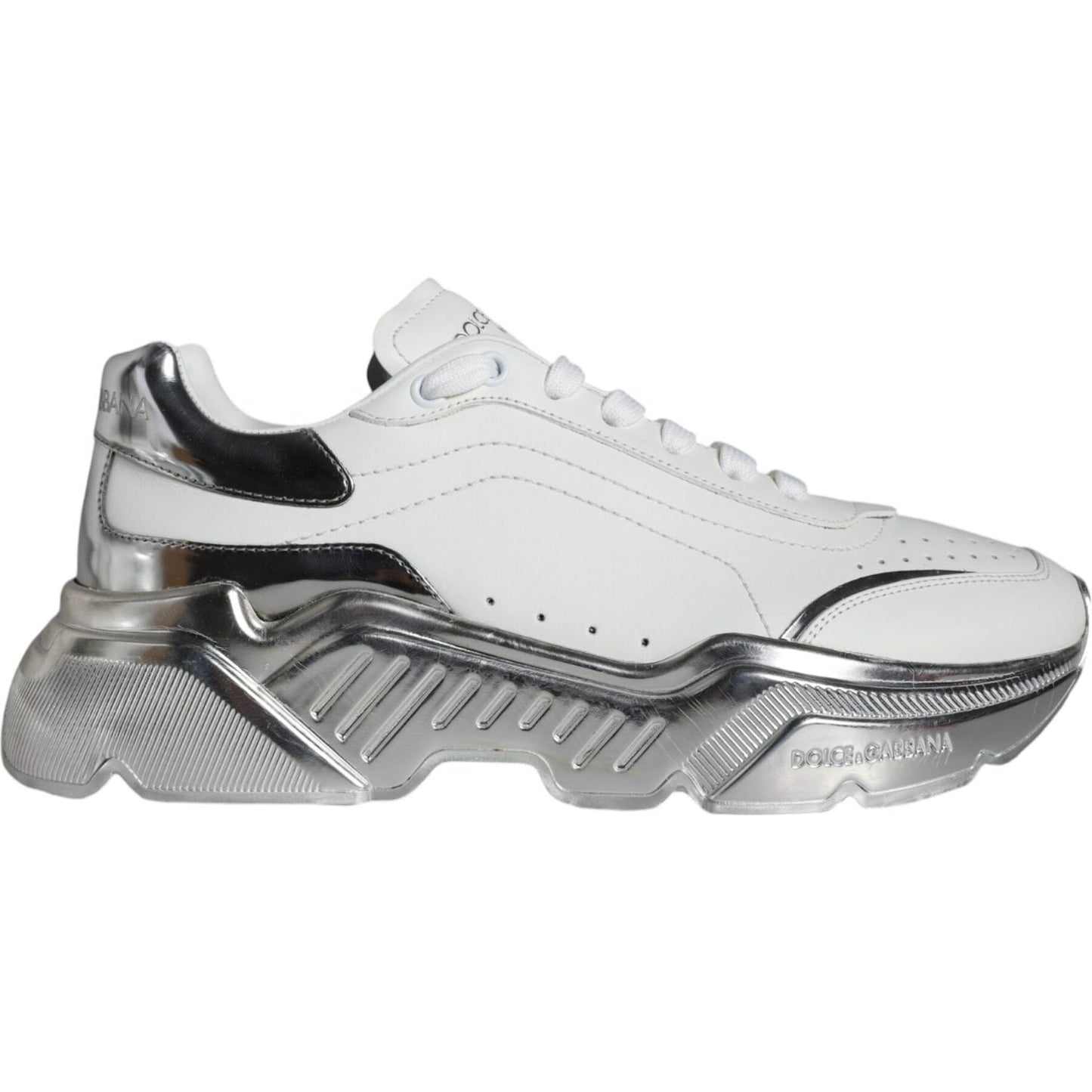Dolce & Gabbana White Silver Daymaster Leather Sneakers Shoes Dolce & Gabbana Gray
