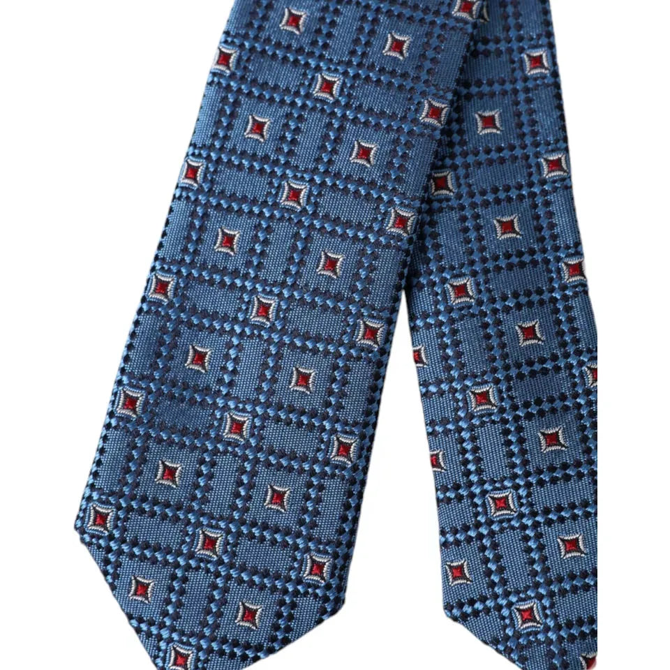 Dolce & Gabbana Blue Patterned 100% Silk Adjustable Men Tie Dolce & Gabbana Dark Slate Gray