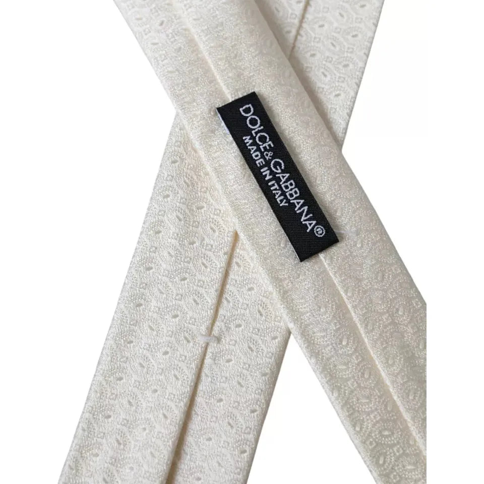 Dolce & Gabbana Off White Patterned Silk Adjustable Men Tie KRA3373