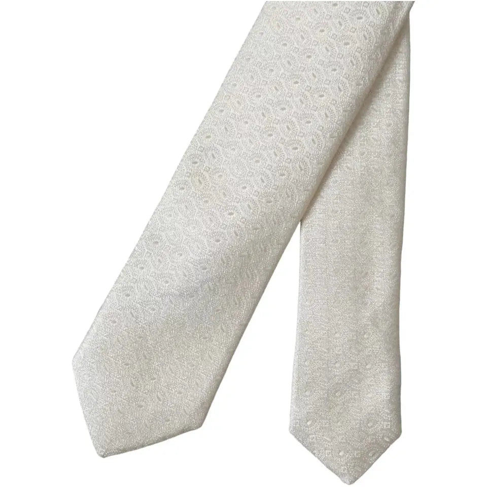 Dolce & Gabbana Off White Patterned Silk Adjustable Men Tie KRA3373