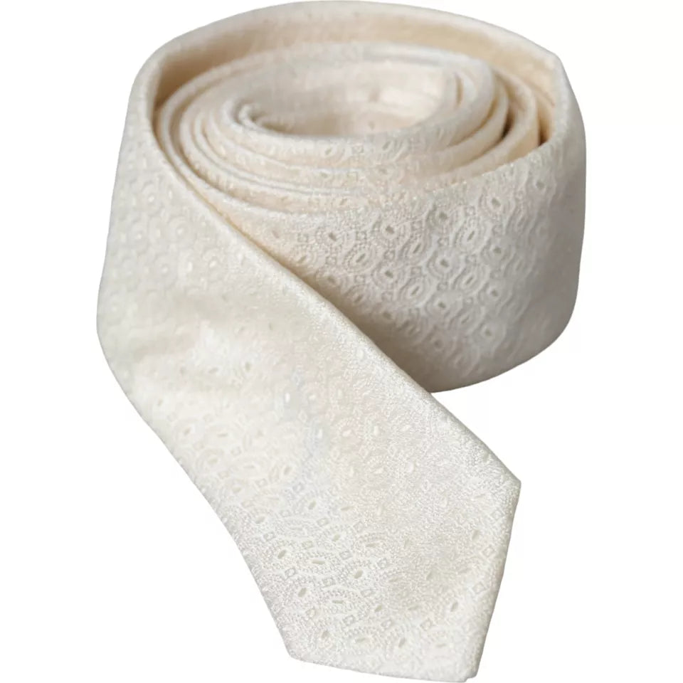 Dolce & Gabbana Off White Patterned Silk Adjustable Men Tie KRA3373