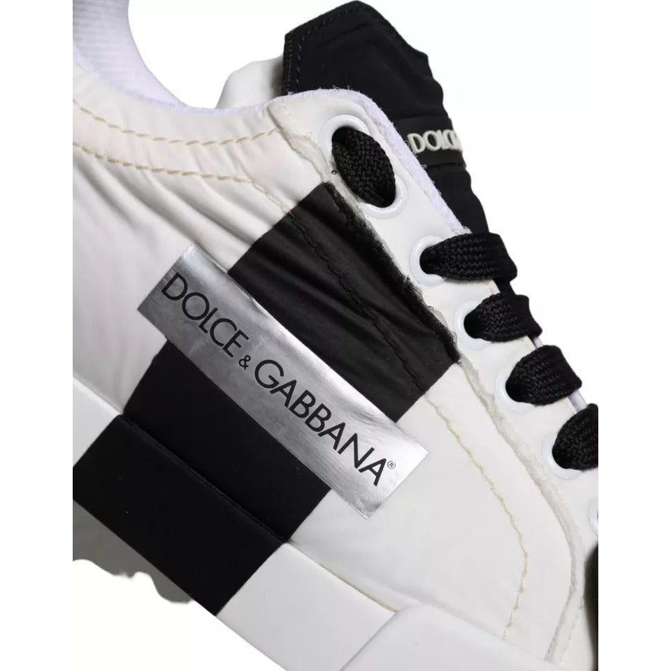 Dolce & Gabbana White Black Leather Low Top Women Sneaker Shoes Dolce & Gabbana Black