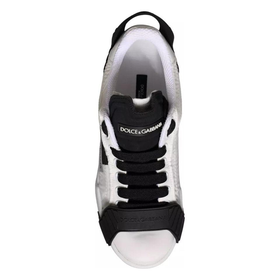 Dolce & Gabbana White Black Leather Low Top Women Sneaker Shoes Dolce & Gabbana Light Gray