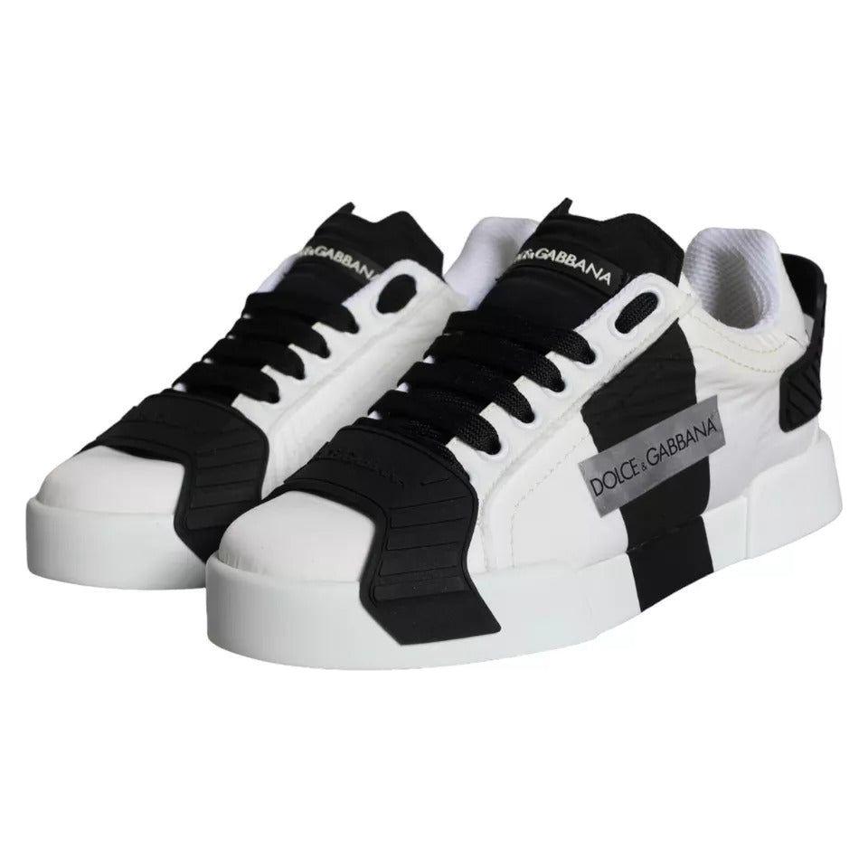 Dolce & Gabbana White Black Leather Low Top Women Sneaker Shoes Dolce & Gabbana Black
