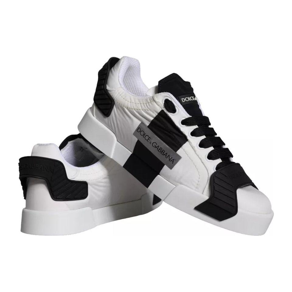 Dolce & Gabbana White Black Leather Low Top Women Sneaker Shoes Dolce & Gabbana Gray