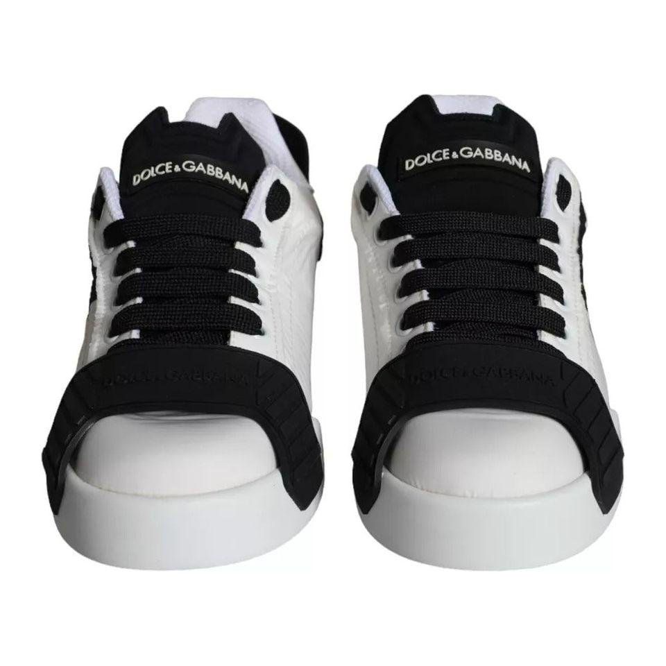 Dolce & Gabbana White Black Leather Low Top Women Sneaker Shoes Dolce & Gabbana Black