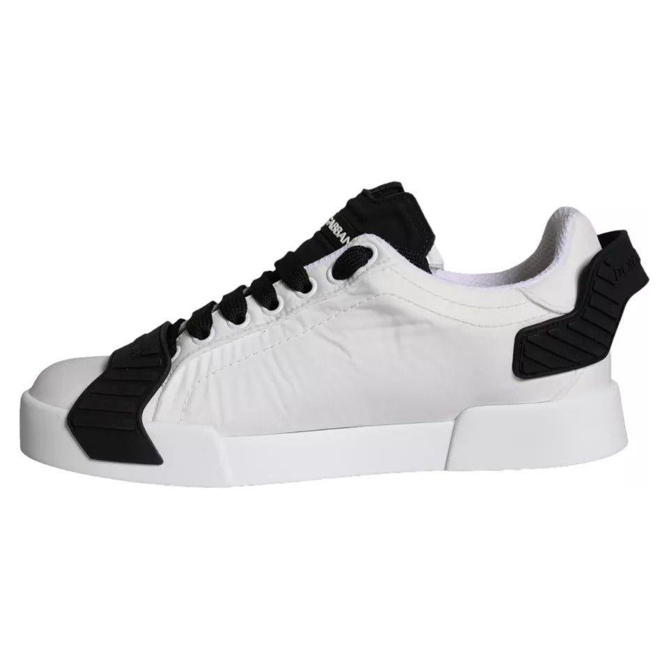 Dolce & Gabbana White Black Leather Low Top Women Sneaker Shoes Dolce & Gabbana Black