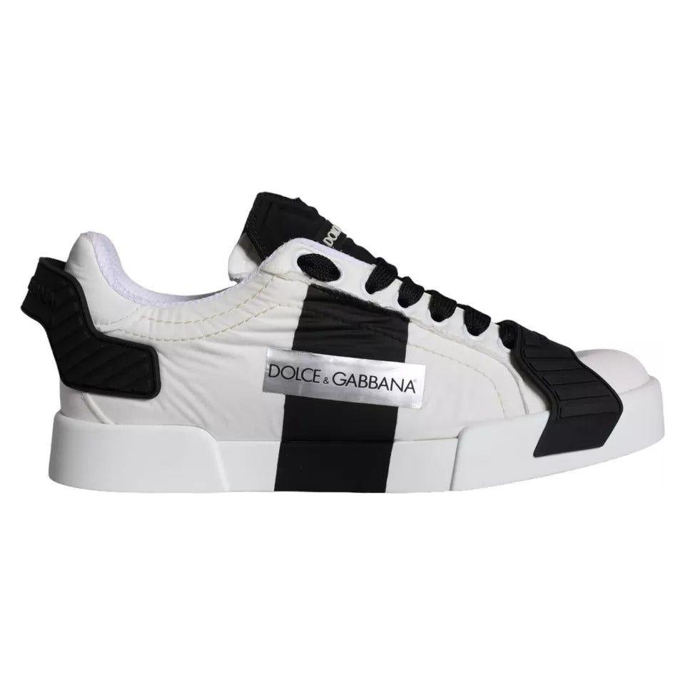 Dolce & Gabbana White Black Leather Low Top Women Sneaker Shoes Dolce & Gabbana Black