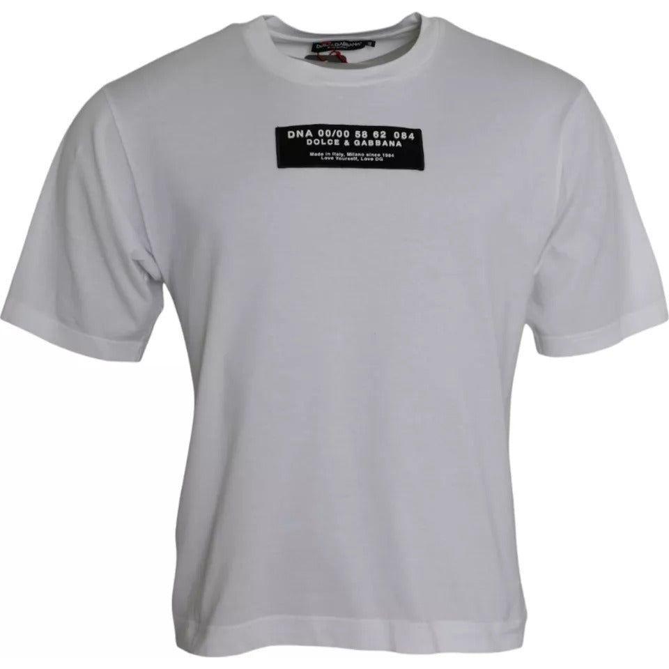 Dolce & Gabbana White Cotton DG Applique Men Casual T-shirt Dolce & Gabbana Dark Gray