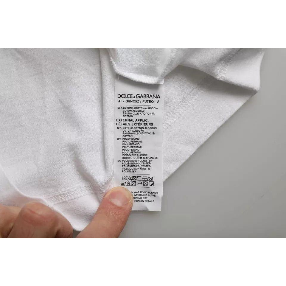 Dolce & Gabbana White Cotton DG Applique Men Casual T-shirt Dolce & Gabbana Gray
