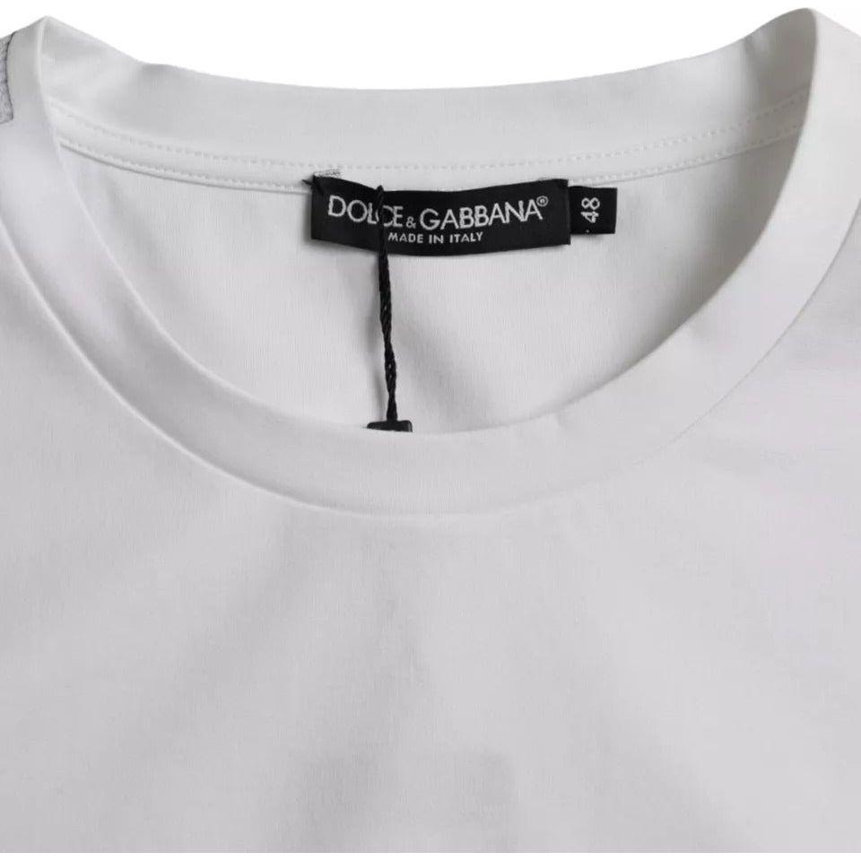 Dolce & Gabbana White Cotton Round Neck Short Sleeve T-shirt Dolce & Gabbana Light Gray