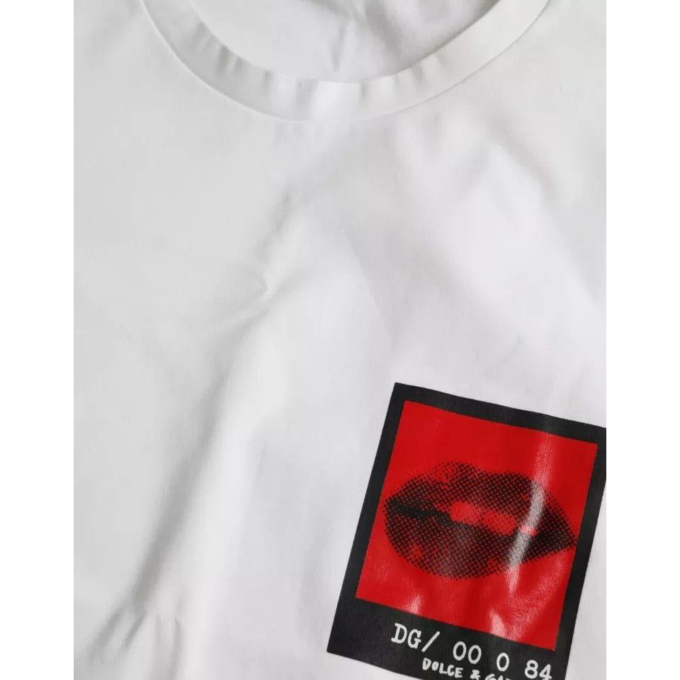 Dolce & Gabbana White Red Lips Print Cotton Men T-shirt Dolce & Gabbana Light Gray