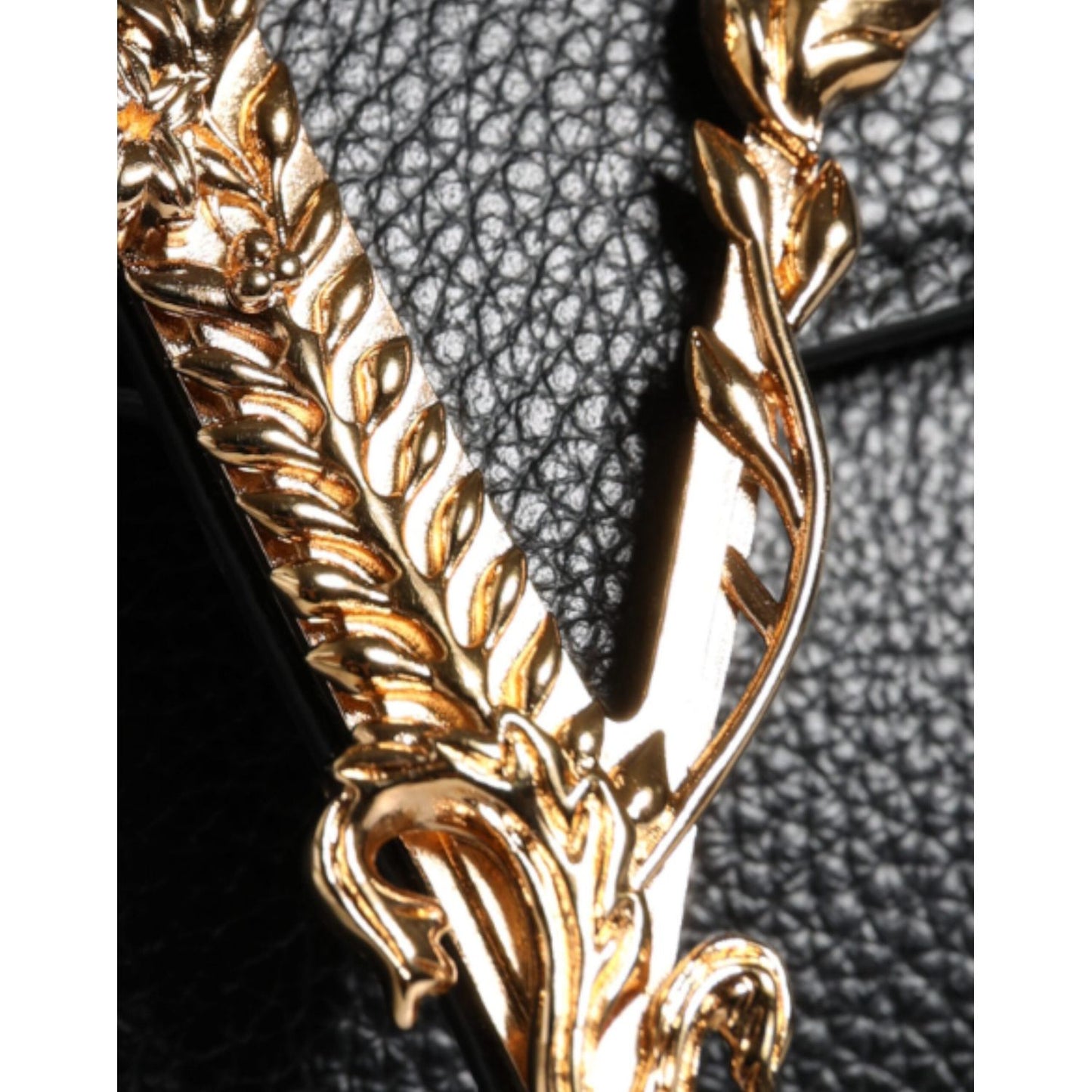 Versace Black Top Handle Grainy Calfskin Leather Crossbody Bag Versace Dark Slate Gray
