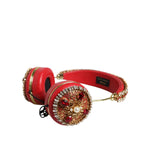 Dolce & Gabbana Red Nappa Leather Floral Crystal Headphone SMY10425