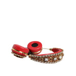 Dolce & Gabbana Red Nappa Leather Floral Crystal Headphone SMY10425