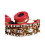 Dolce & Gabbana Red Nappa Leather Floral Crystal Headphone SMY10425