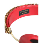 Dolce & Gabbana Red Nappa Leather Floral Crystal Headphone SMY10425