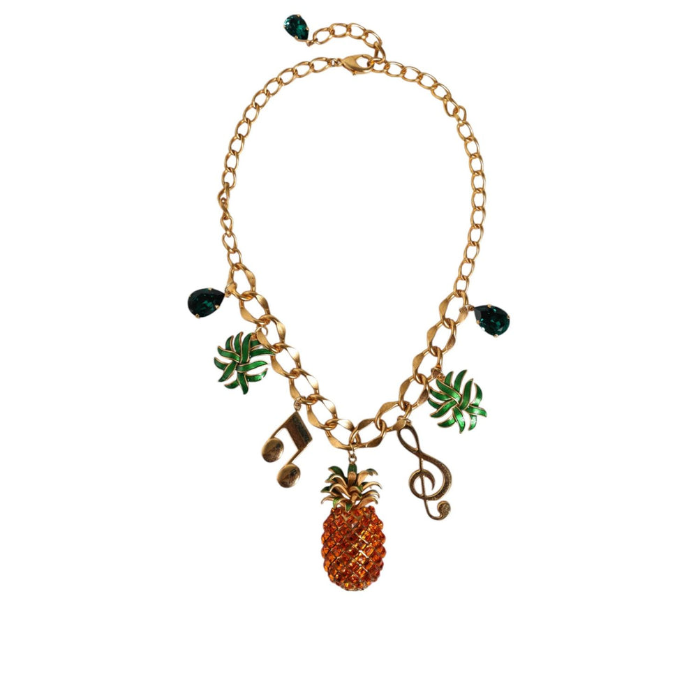 Dolce & Gabbana Gold Tone Brass Chain Pineapple Crystal Musical Necklace