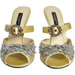 Dolce & Gabbana Yellow Mary Janes Satin Crystal Sandals Shoes LA11704-35