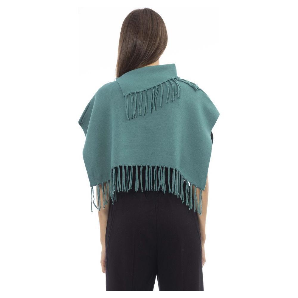 Alpha Studio Green Wool Women Poncho with Fringes AL-23508-IT46|XL