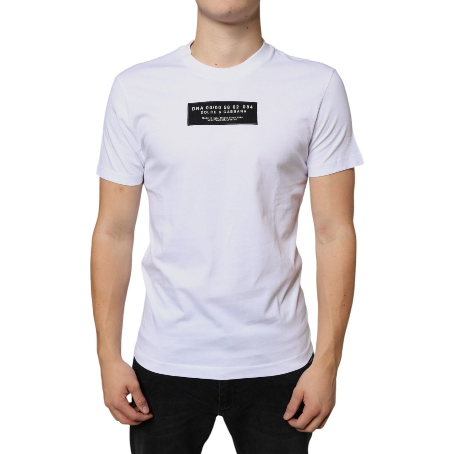 Dolce & Gabbana White Cotton DG Applique Casual T-shirt Dolce & Gabbana Light Gray