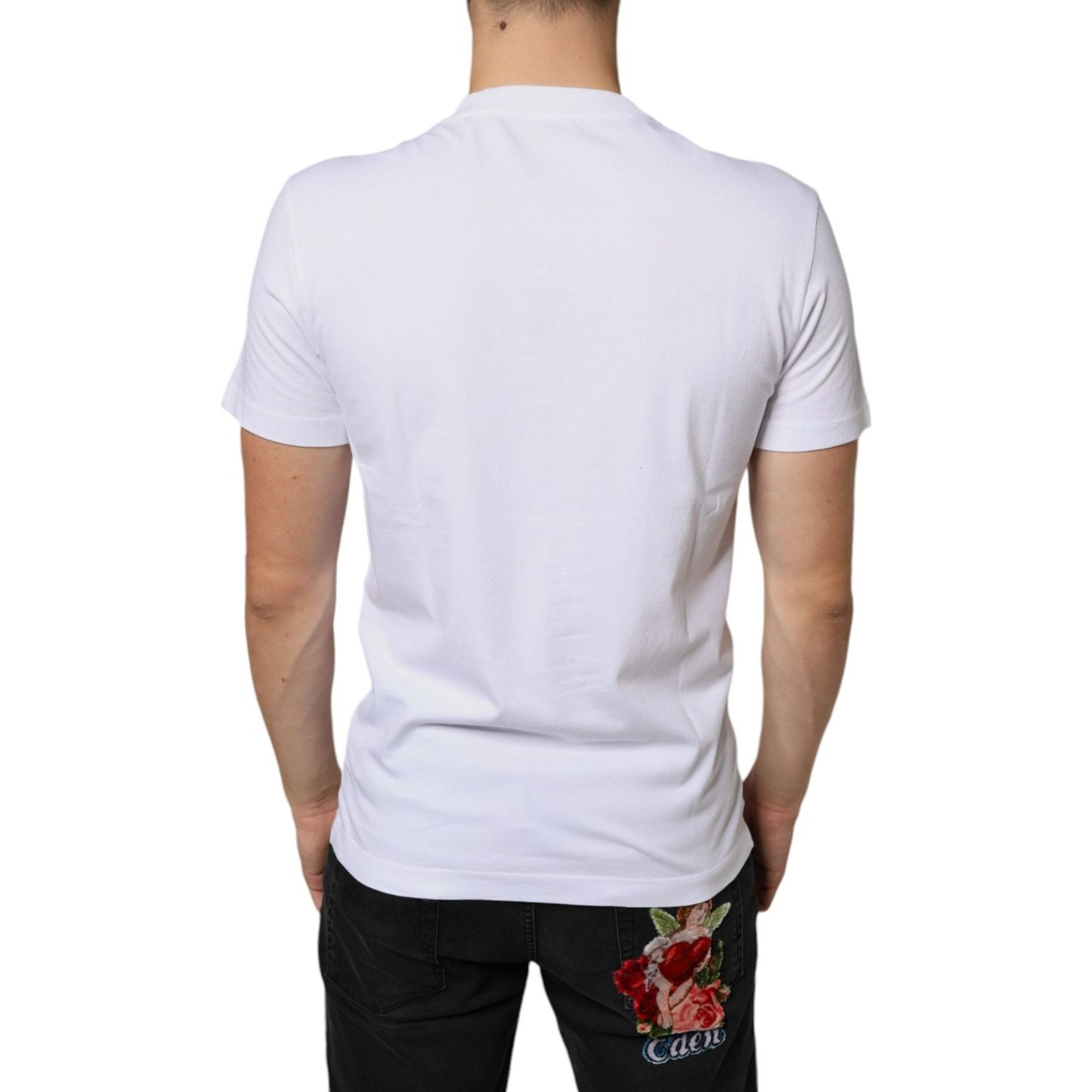 Dolce & Gabbana White Cotton DG Applique Casual T-shirt Dolce & Gabbana Light Gray
