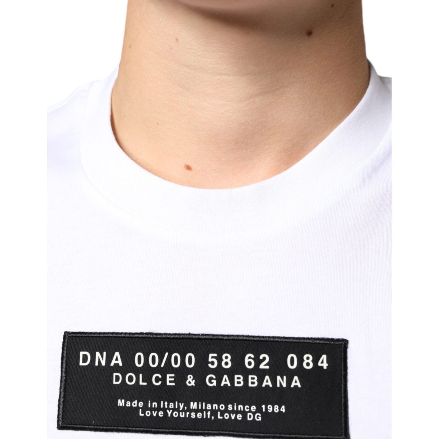 Dolce & Gabbana White Cotton DG Applique Casual T-shirt Dolce & Gabbana Antique White