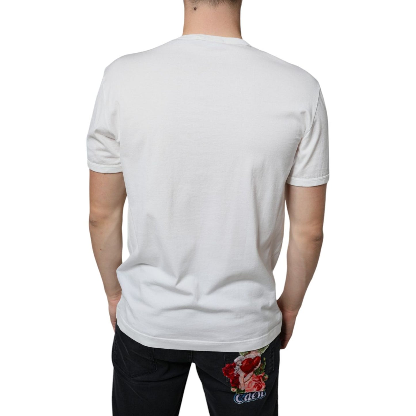 Dolce & Gabbana White Logo Embossed Cotton Crewneck T-shirt Dolce & Gabbana Light Gray