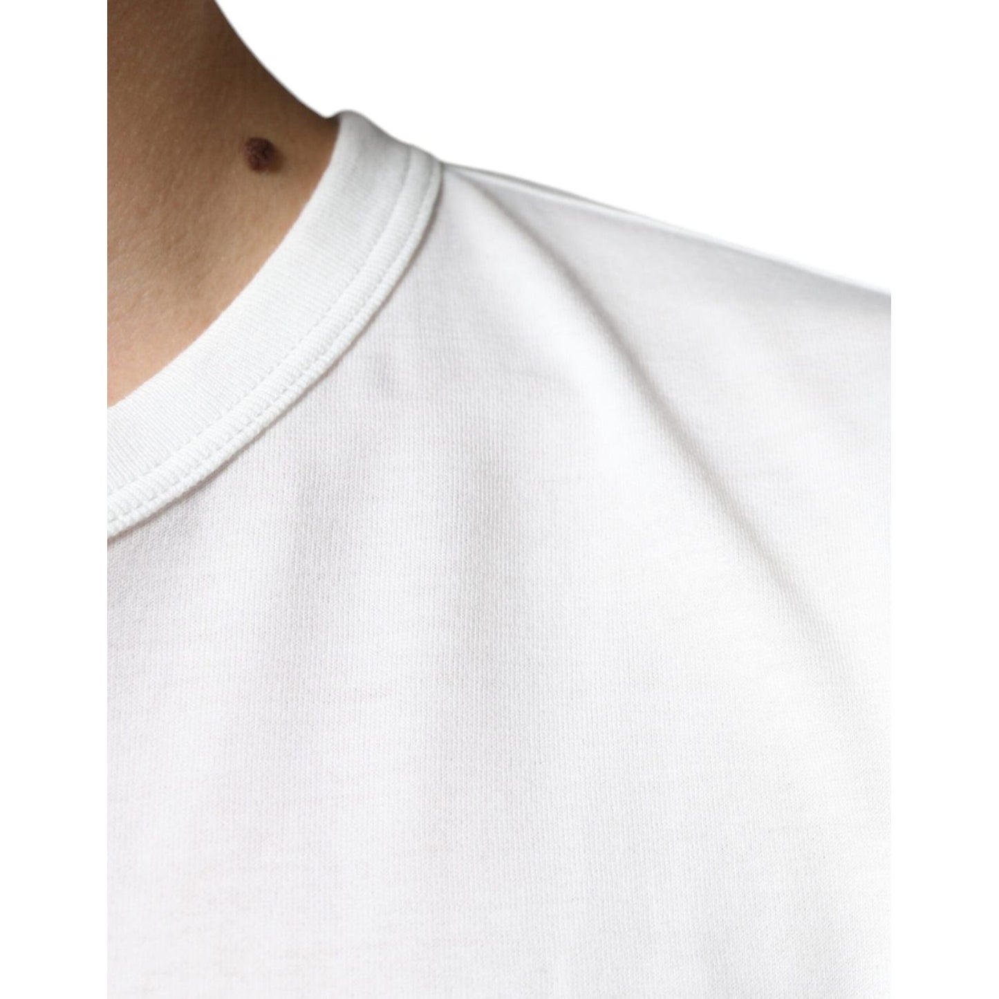Dolce & Gabbana White Logo Embossed Cotton Crewneck T-shirt