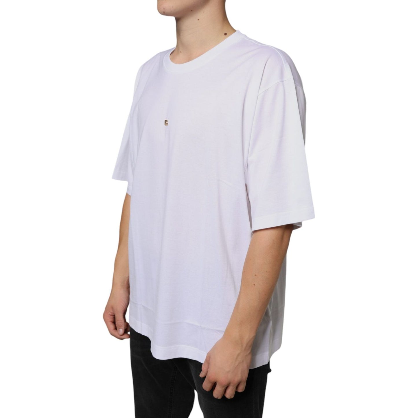 Dolce & Gabbana White Metal DG Logo Cotton Short Sleeves T-shirt Dolce & Gabbana Light Gray