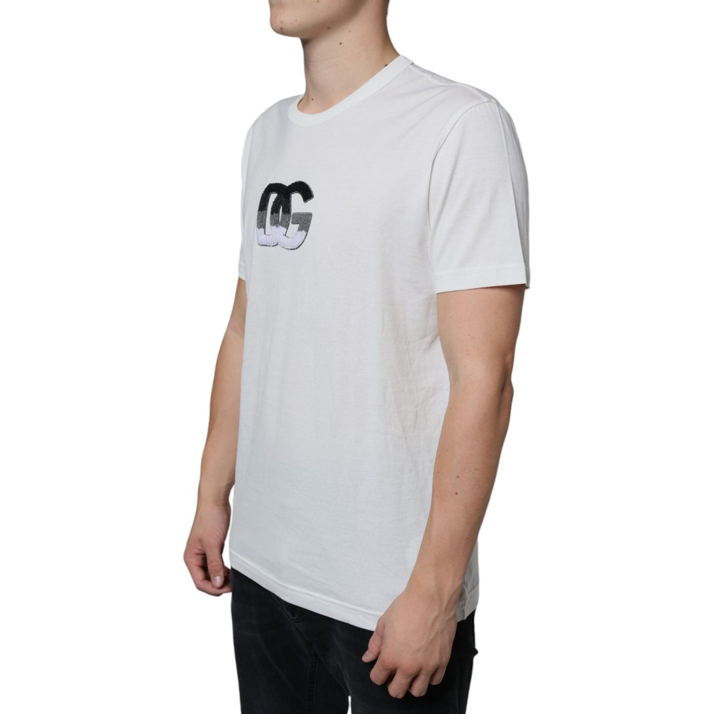 Dolce & Gabbana White Cotton DG Logo Print T-shirt Dolce & Gabbana Gray