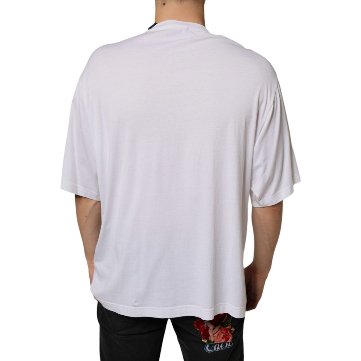 Dolce & Gabbana White Cotton Necklace Embellished T-shirt Dolce & Gabbana Light Gray