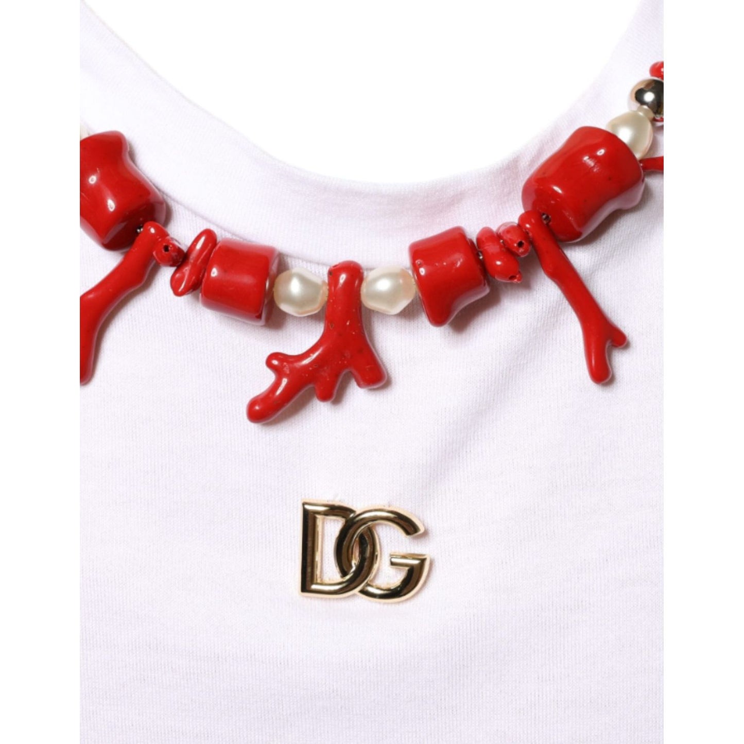 Dolce & Gabbana White Cotton Necklace Embellished T-shirt Dolce & Gabbana White Smoke