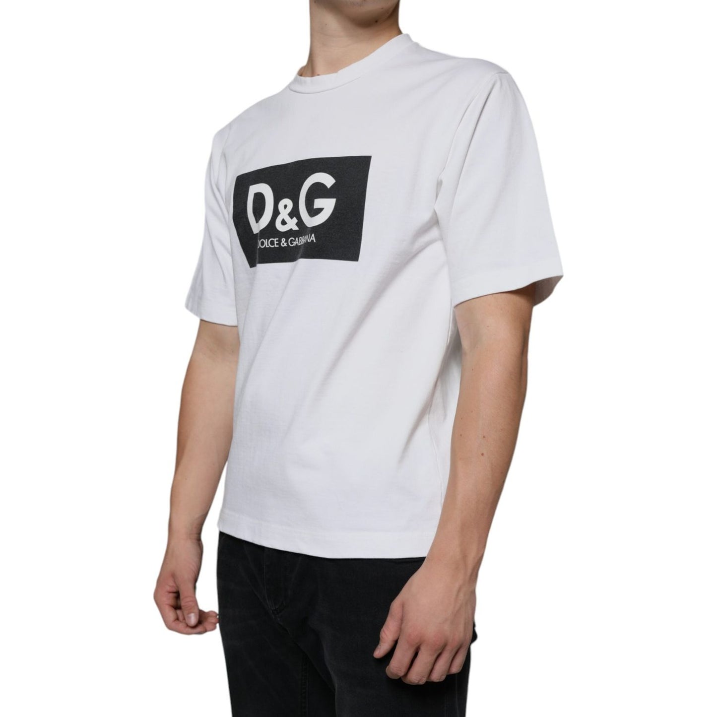 Dolce & Gabbana White Cotton DG Logo Print Casual T-shirt Dolce & Gabbana Light Gray