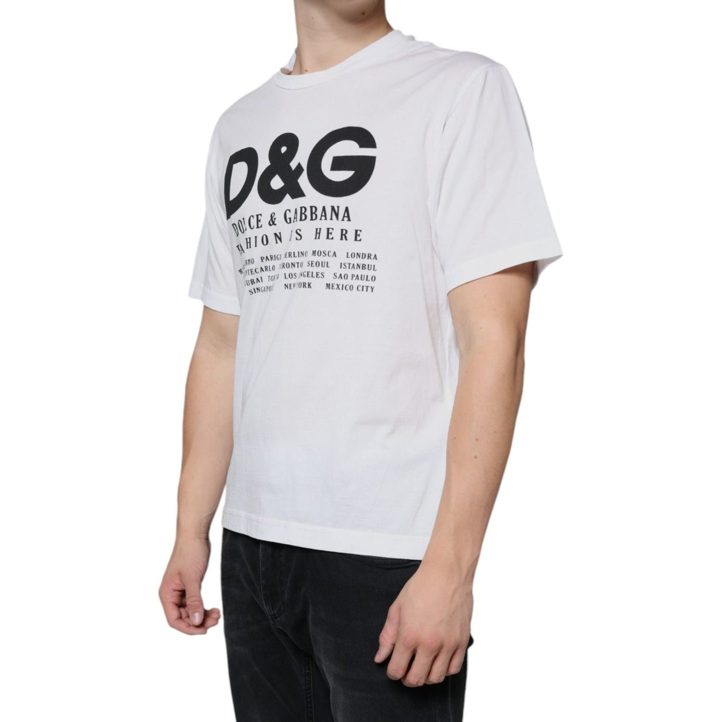 Dolce & Gabbana White Cotton DG Logo Print Casual T-shirt Dolce & Gabbana Light Gray